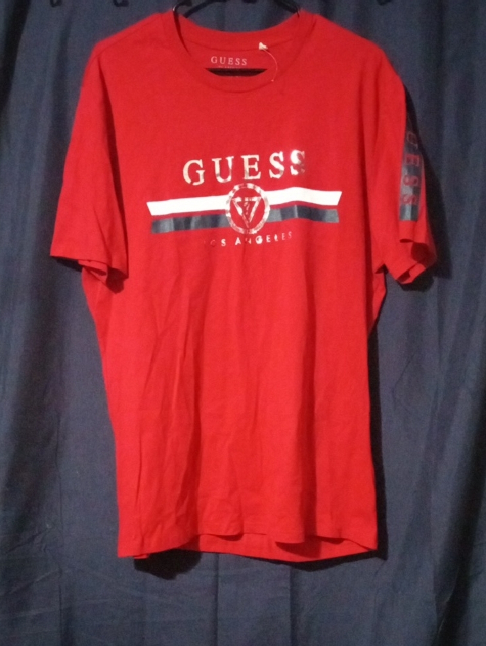 NWOT Guess Red Short-Sleeve Logo Tee with Stripe Detail